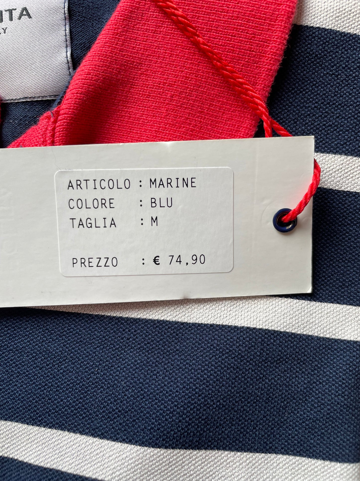 Polo Uomo Righe Blu Bianche Colletto Rosso POLITA Mezza Manica M