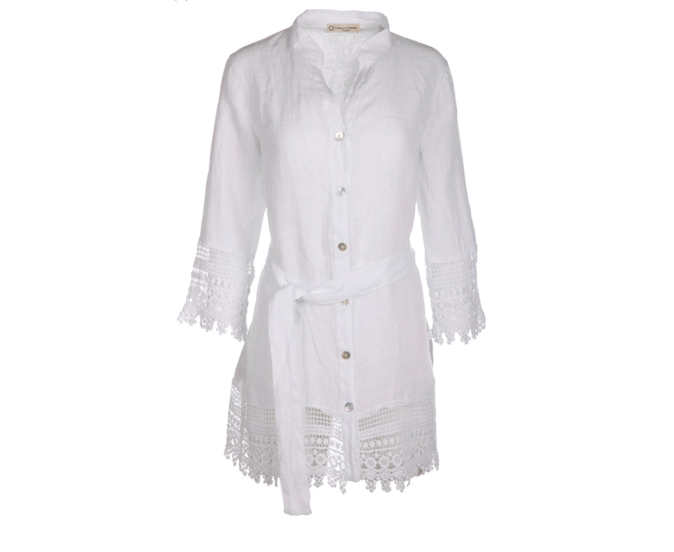 Vestito Donna Corto Lino Stile Positano | Cashmere Company | Pizzo Macramè Cotone