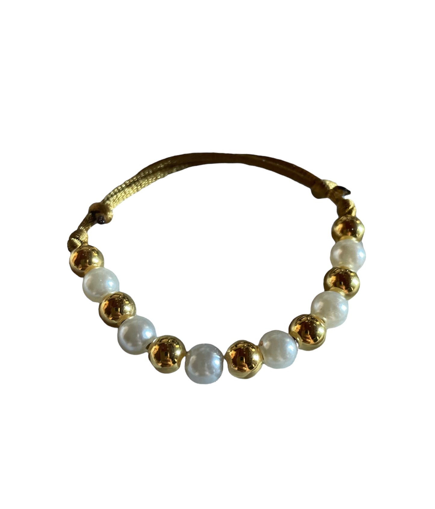 Bracciale fatto a mano perline colore oro e Bianco