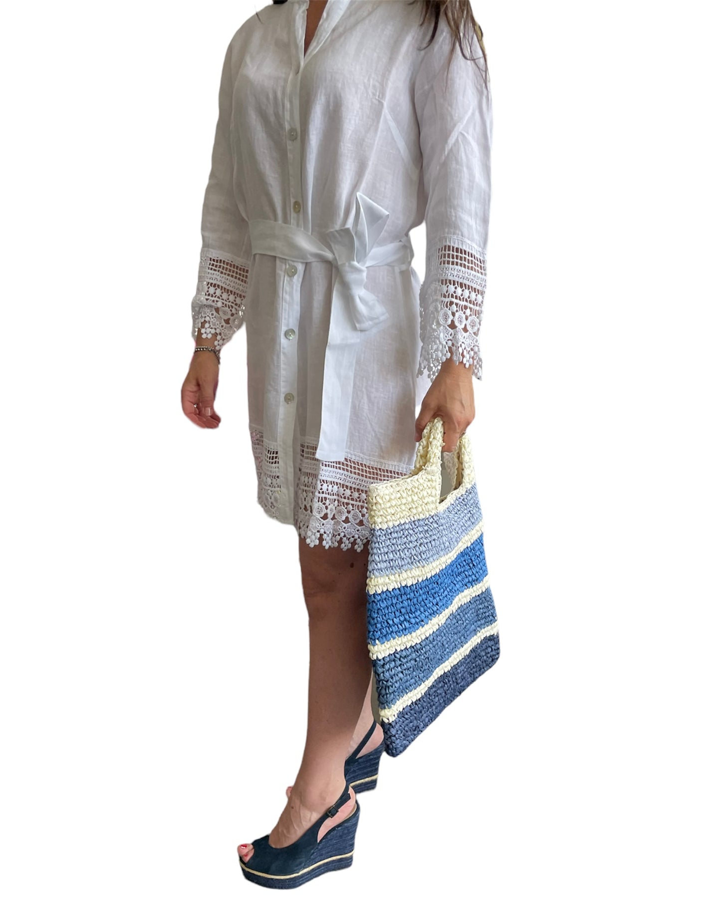 Vestito Donna Corto Lino Stile Positano | Cashmere Company | Pizzo Macramè Cotone