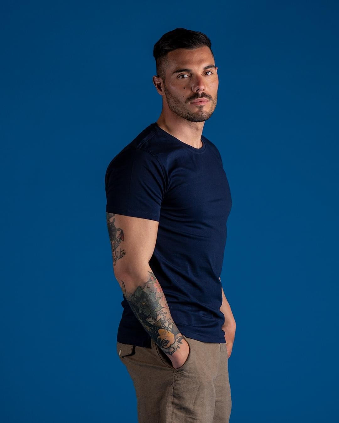 T-shirt Basic Blu navy Uomo | Cashmere Company, Cotone Manica Corta