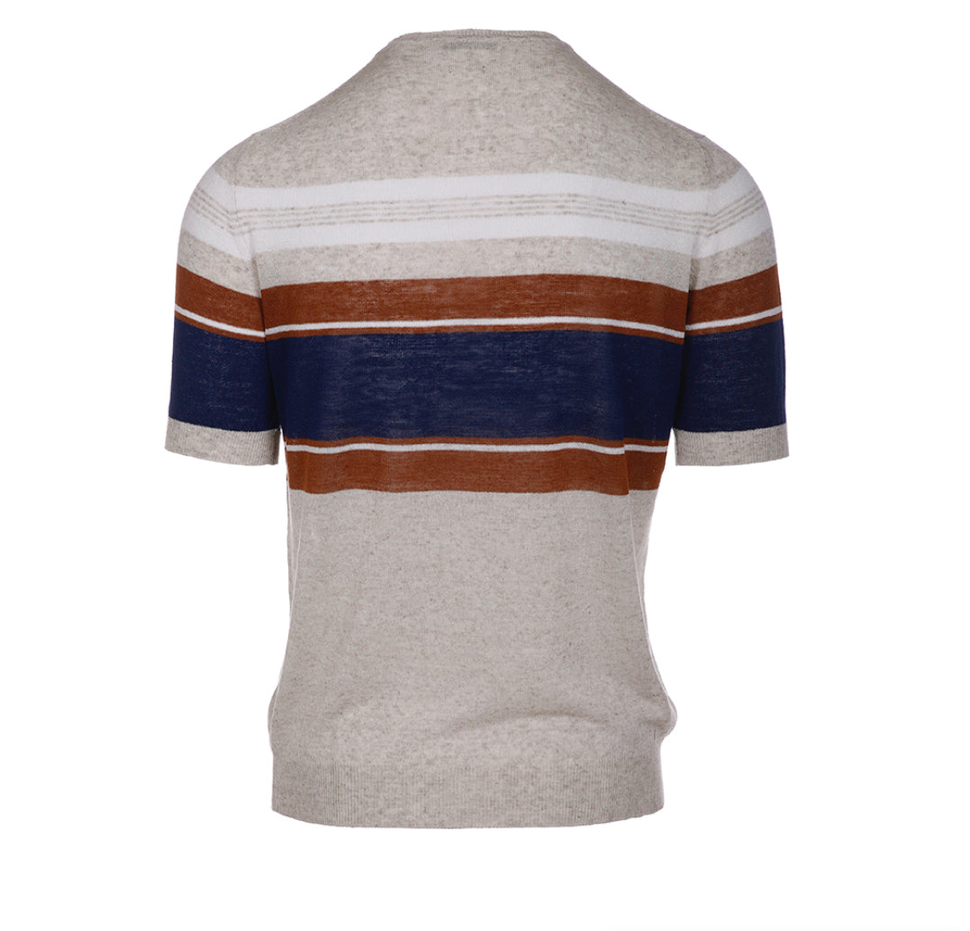 T-shirt Uomo Lino - Beige a Righe Cashmere Company Made in Italy