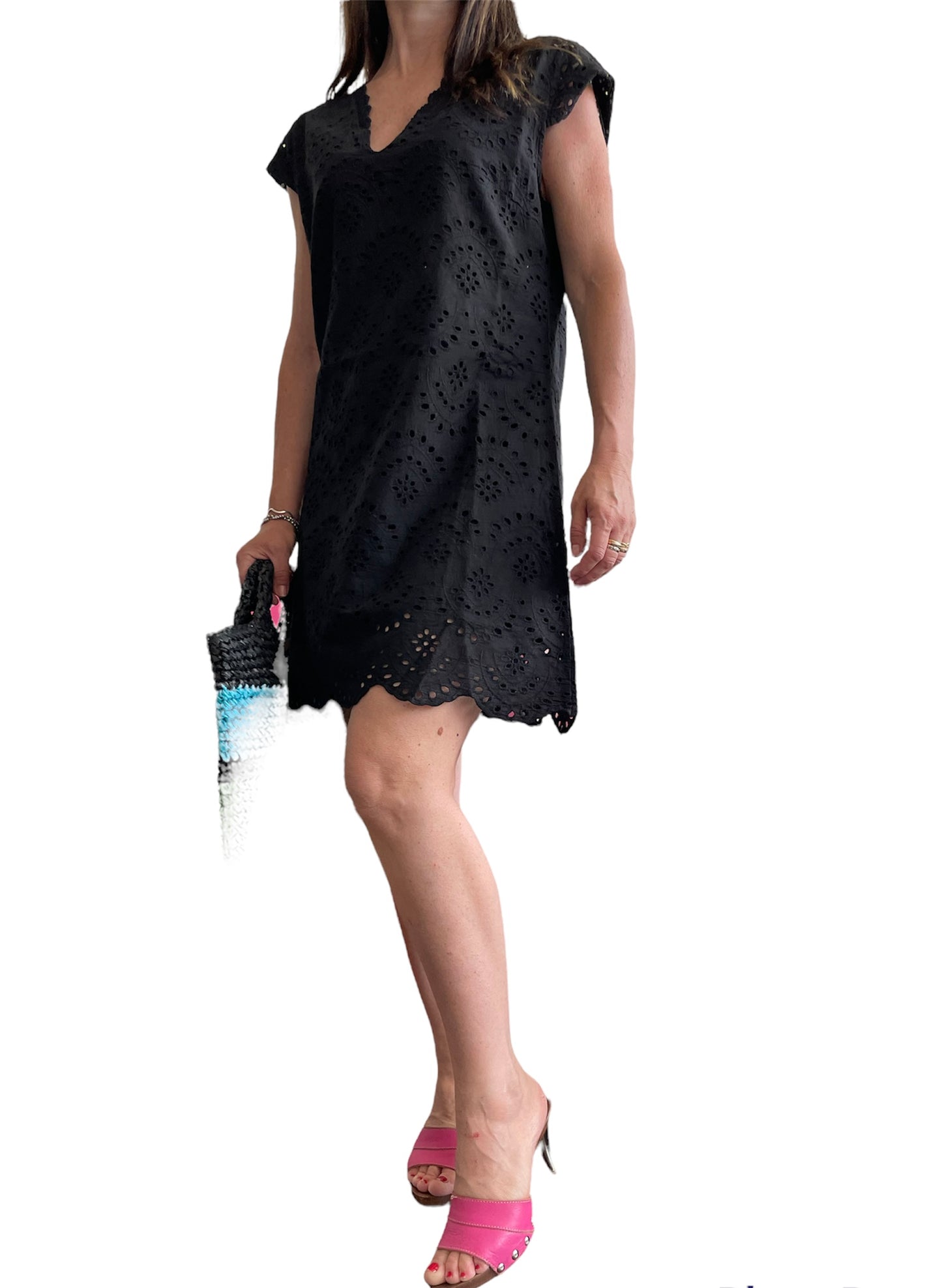 Vestito donna corto nero stile Positano in Pizzo San Gallo Cashmere Company