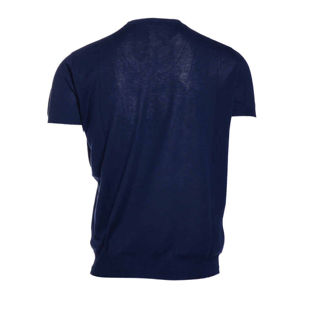 T-shirt uomo in lino e cotone blu Cashmere Company maglia girocollo mezza manica Made in Italy