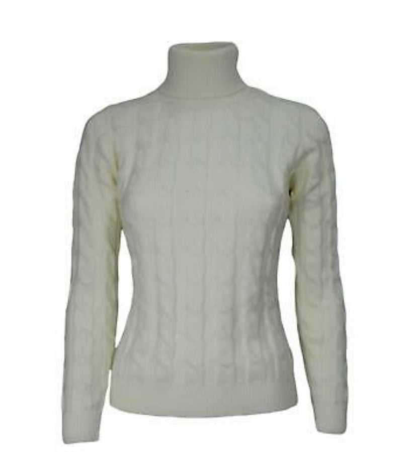 Cashmere Company Maglia donna dolcevita trecce bianco collo alto