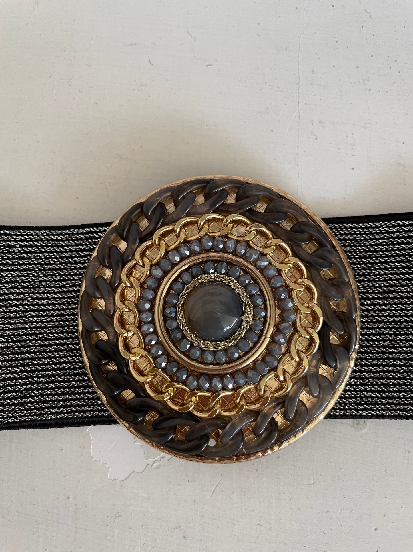Cintura Gioiello Donna Elastica Nero Grigio | Cintura a Molla con Fibbia Oro | Made in Italy