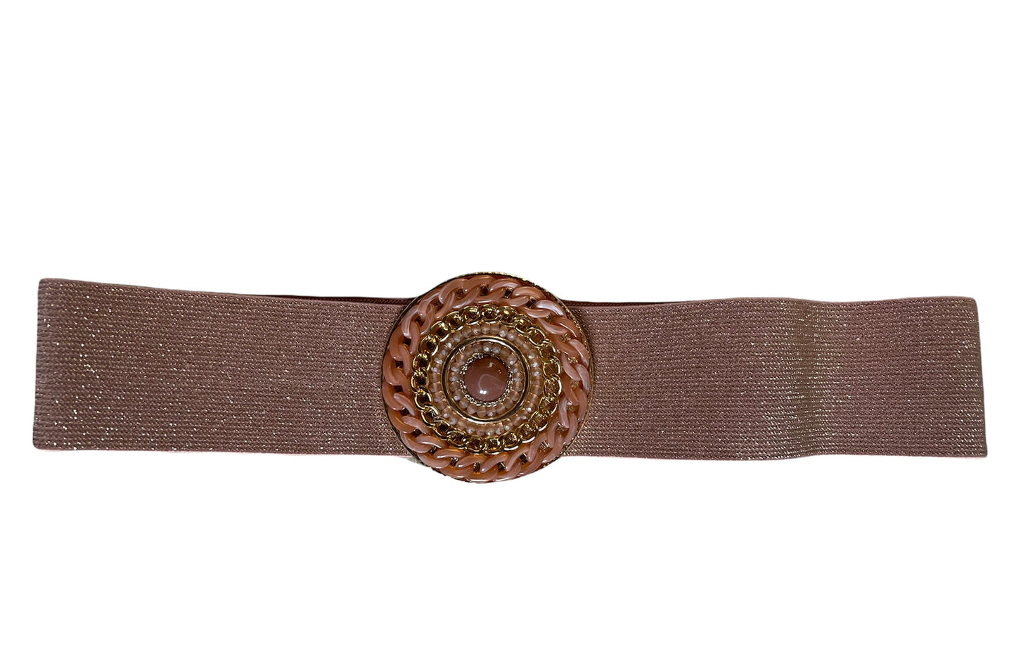 Cintura Gioiello Donna Elastica Rosa Cipria | Cintura a Molla con Fibbia Oro | Made in Italy