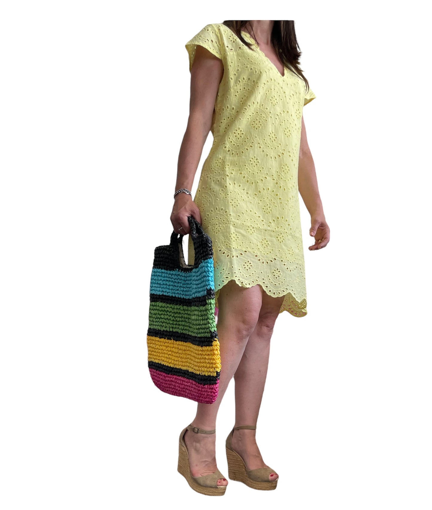 Vestito Donna pizzo San Gallo colore giallo Cashmere Company Stile Positano