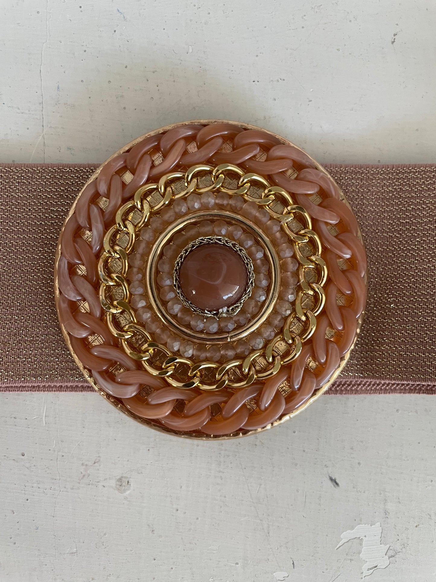 Cintura Gioiello Donna Elastica Rosa Cipria | Cintura a Molla con Fibbia Oro | Made in Italy