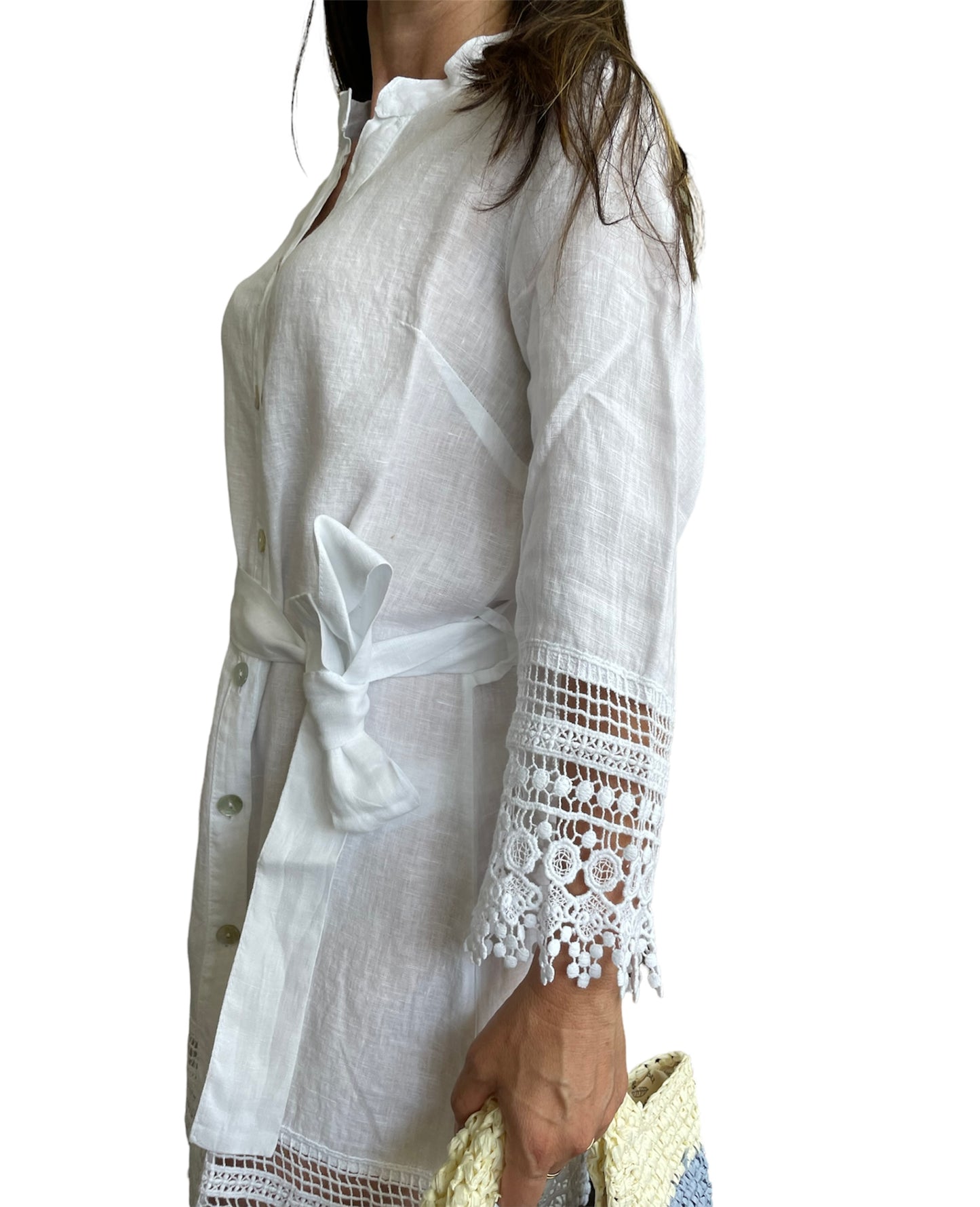 Vestito Donna Corto Lino Stile Positano | Cashmere Company | Pizzo Macramè Cotone