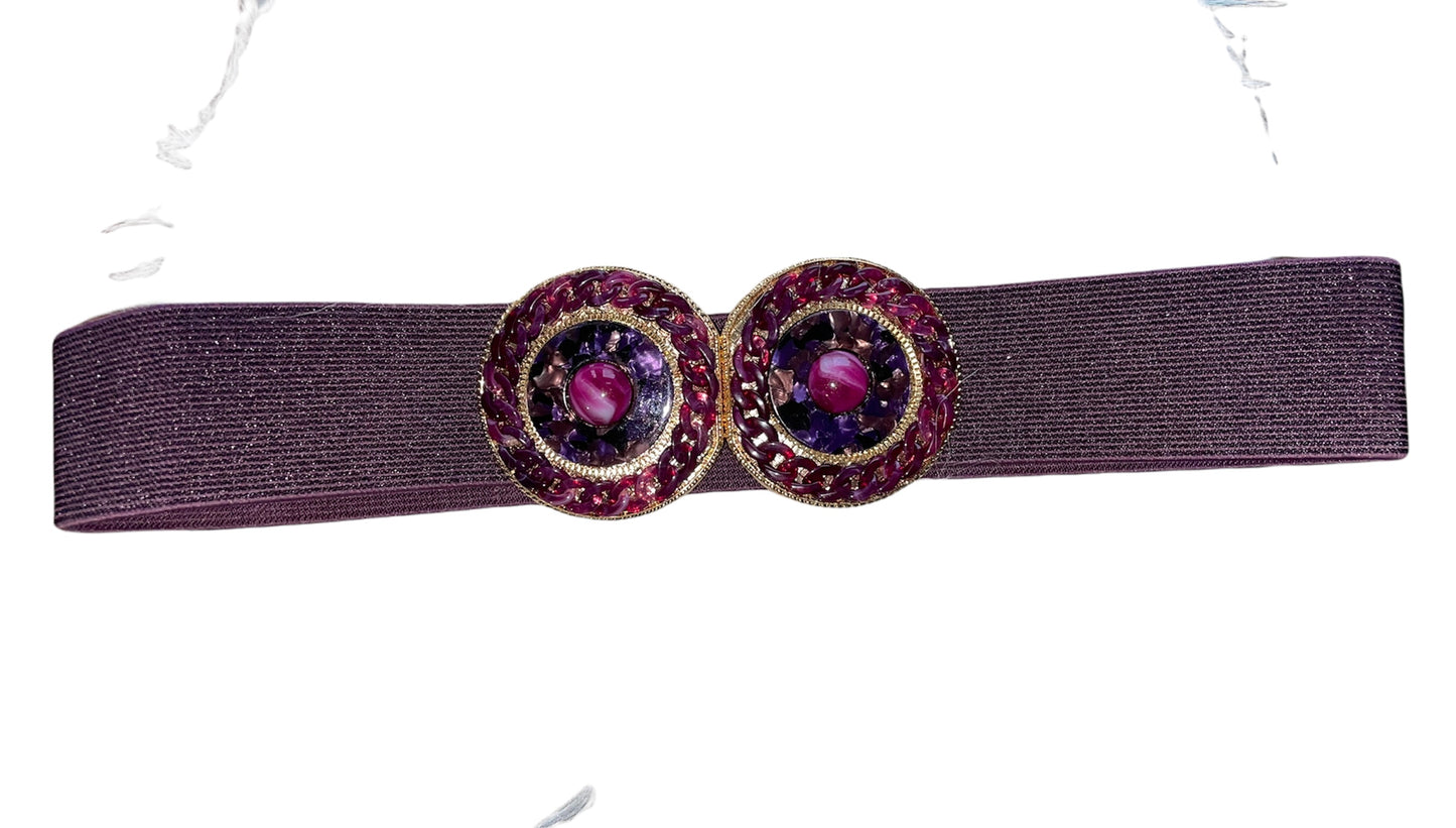 Cintura Gioiello Donna Elastica Viola Bordeaux | Cintura a Molla Doppia Fibbia Oro | Made in Italy