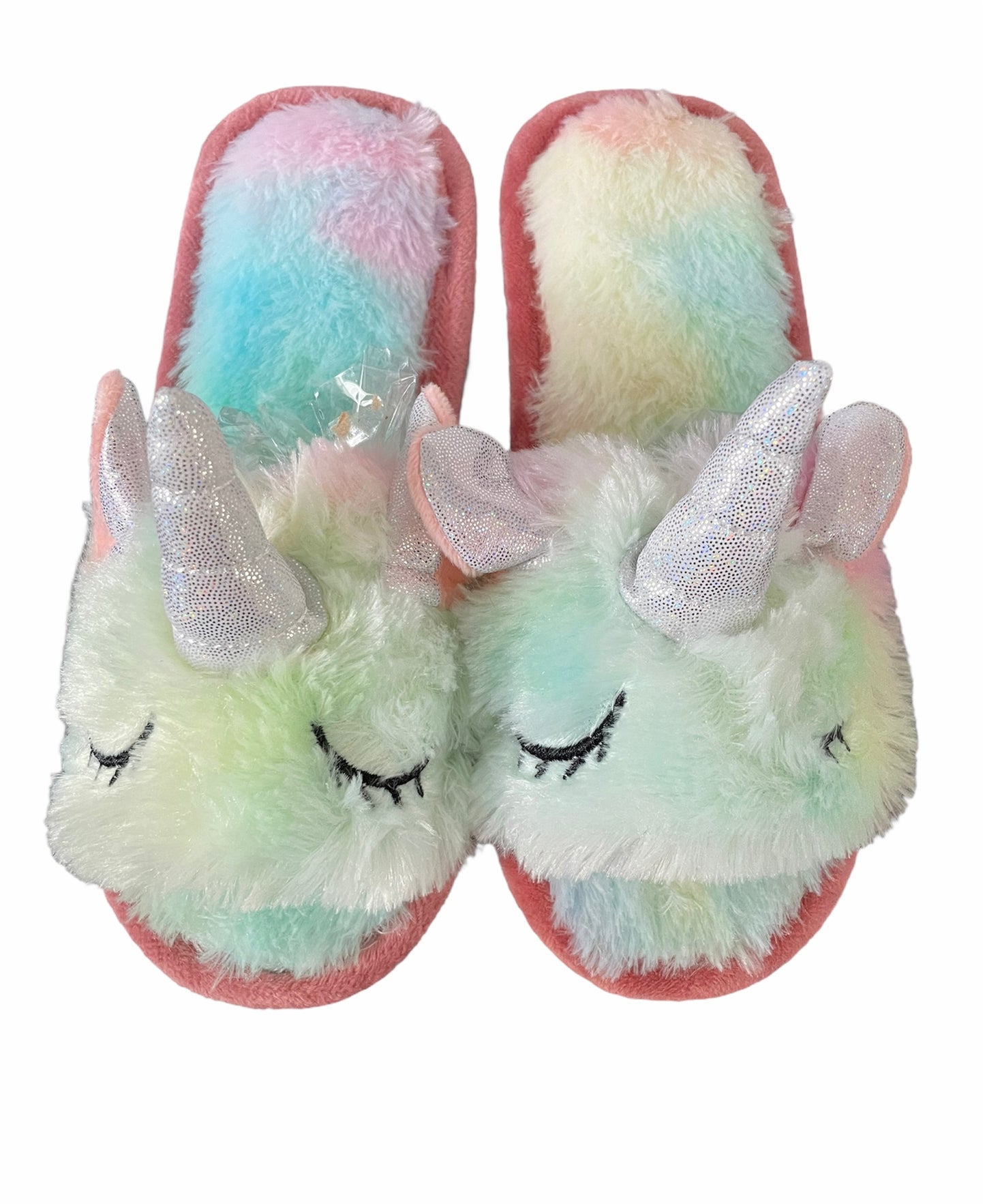 Pantofole Unicorno Arcobaleno - Ciabatte Donna Aperte Peluche Multicolore
