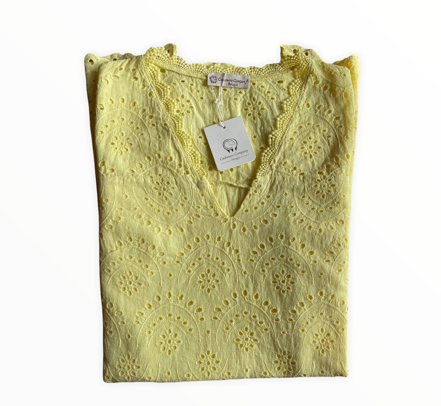 Vestito Donna pizzo San Gallo colore giallo Cashmere Company Stile Positano