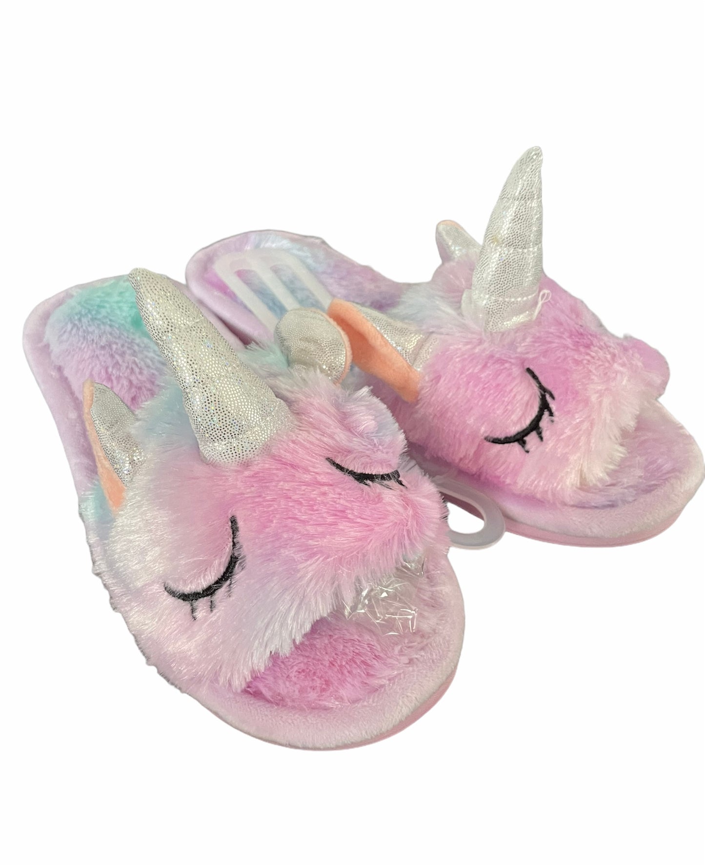 Pantofole Unicorno Arcobaleno - Ciabatte Donna Aperte Peluche Multicolore