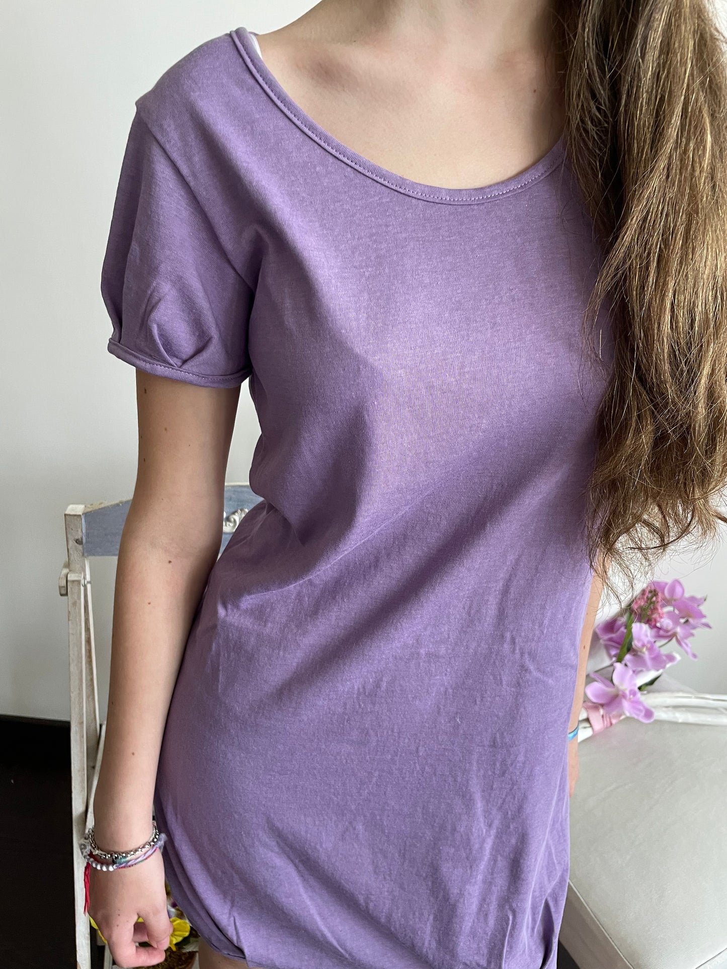 Vestito donna corto abito Stile Positano lino e cotone SC-50% viola o blu Cashmere Company