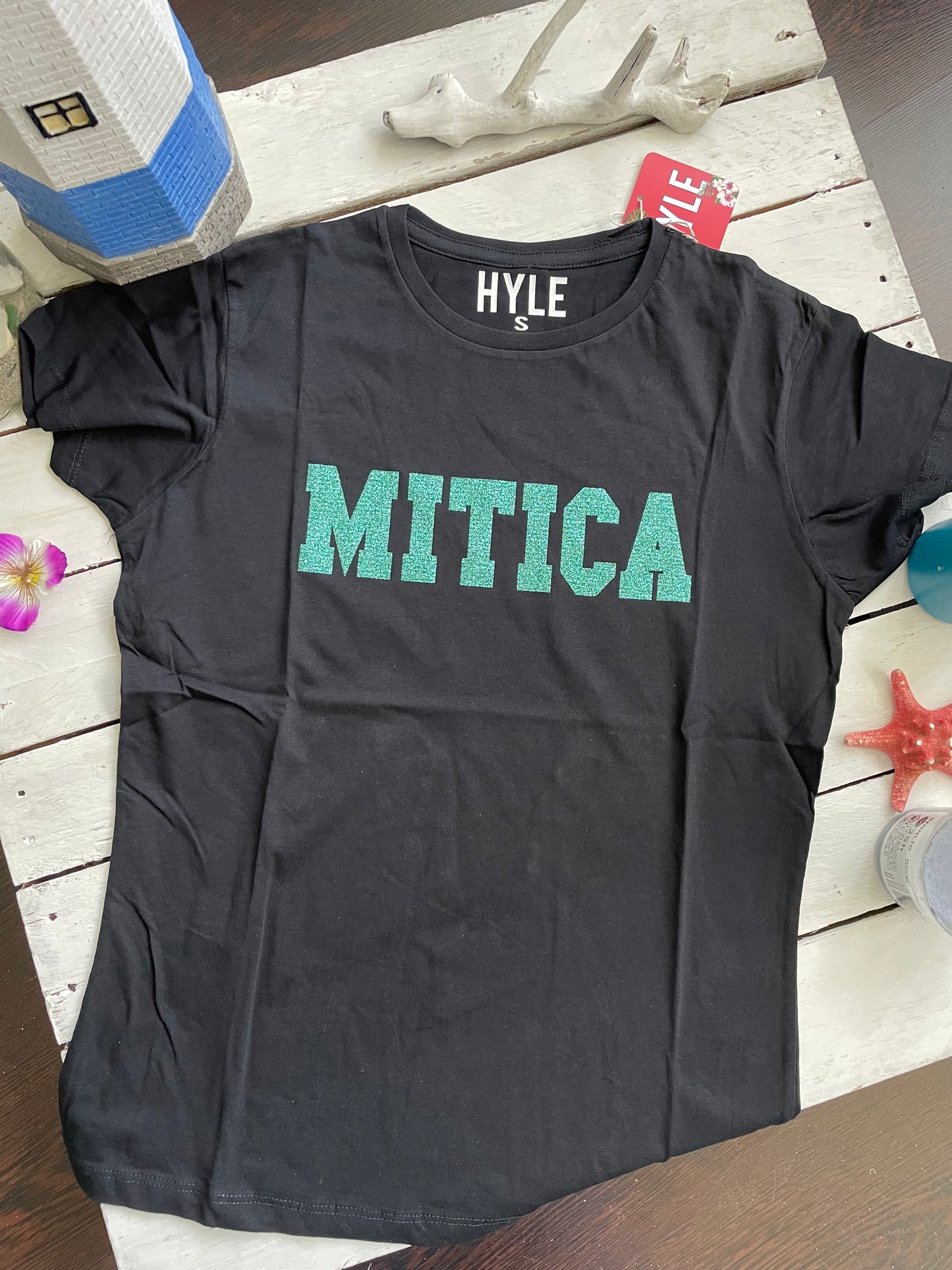 T-shirt Donna MITICA - Cotone 100% Mezza Manica Bianco/Nero