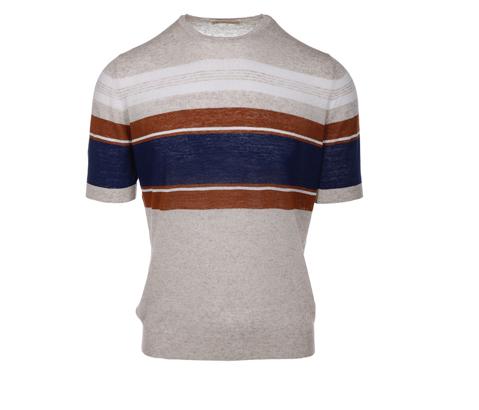 T-shirt Uomo Lino - Beige a Righe Cashmere Company Made in Italy