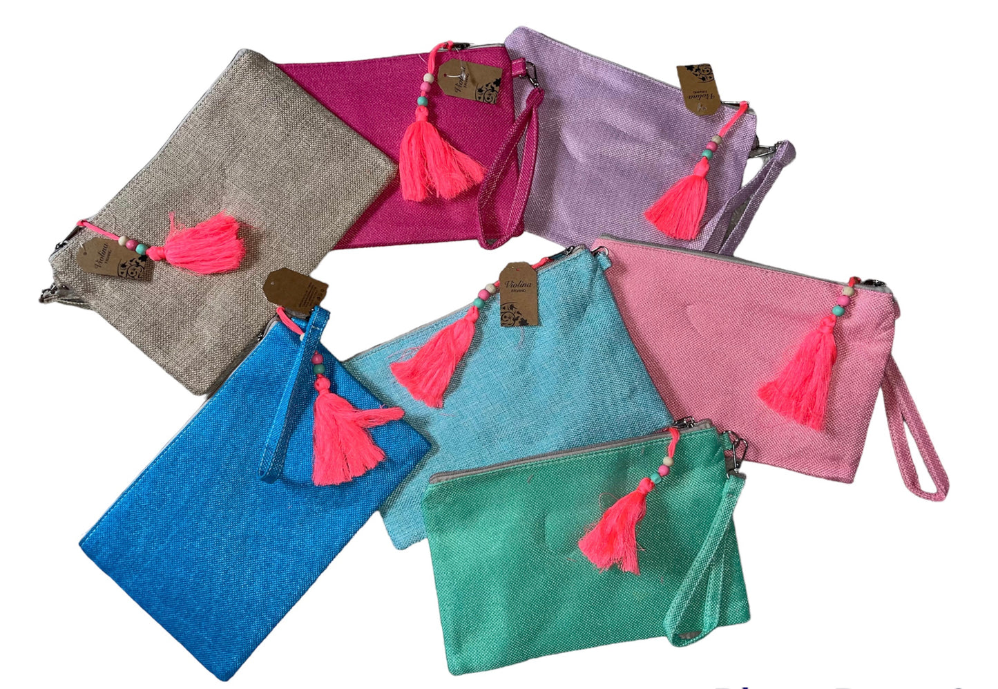 Pochette Donna a mano con manico da polso in tessuto vari colori