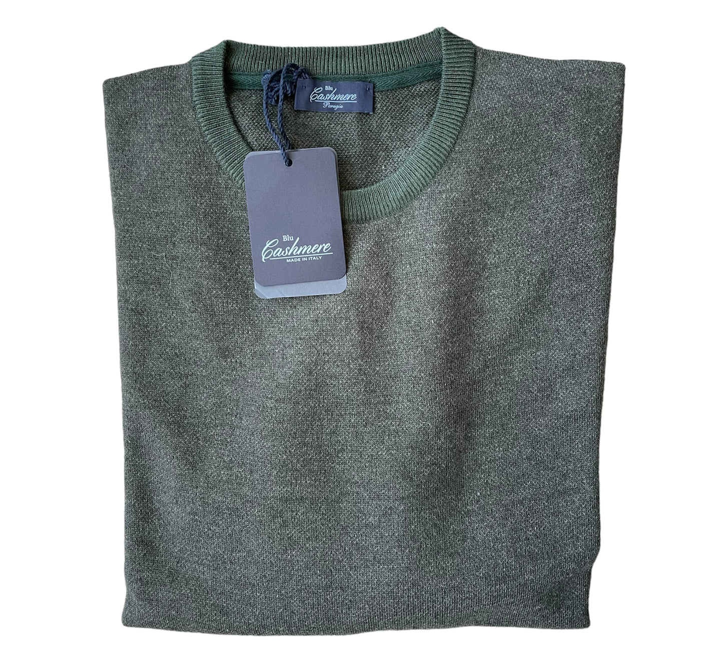 Blu Cashmere maglia uomo Verde Sc-50% girocollo lana Cashmere e Seta