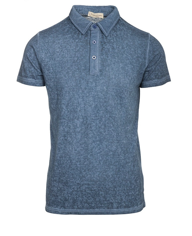 polo uomo manica corta blu lino e cotone made in Italy Cashmere Company, fresca leggera e traspirante , effetto stone wash