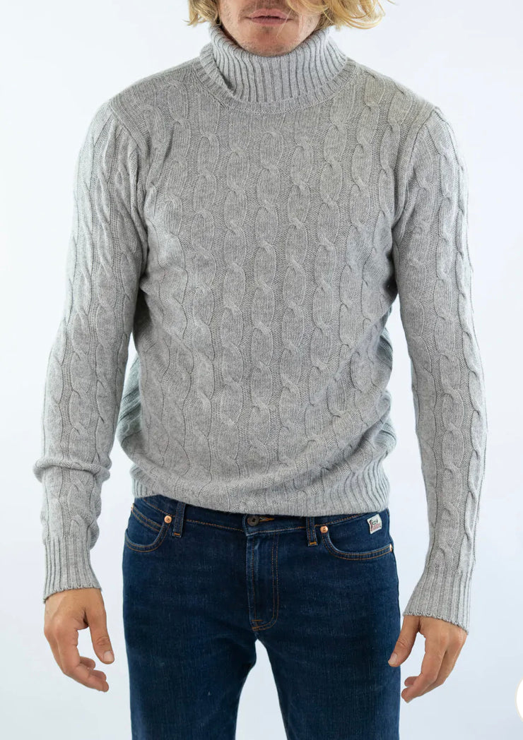 Cashmere Company maglia uomo grigio dolcevita trecce Made in Italy lana e Cashmere