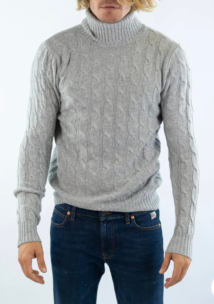 Maglia Uomo Dolcevita Cashmere - Grigio Trecce Made in Italy | Cashmere Company