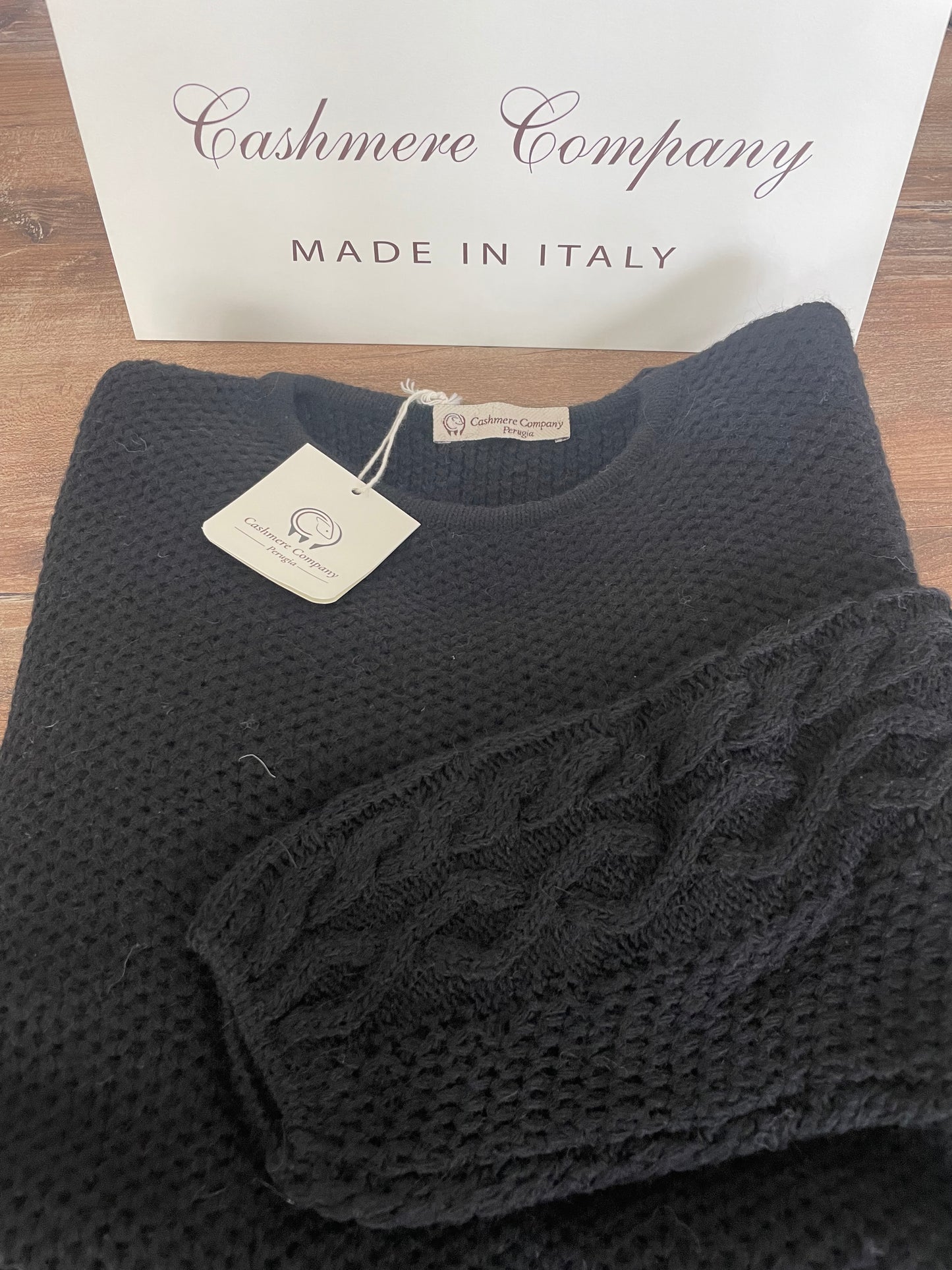 Cashmere Company maglia donna Nero girocollo punto canestro Made in Italy