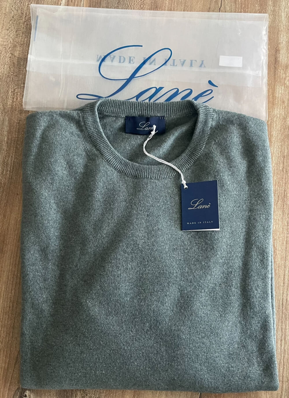 Lanè maglia uomo verde salvia girocollo Cashmere e Lana Made in Italy