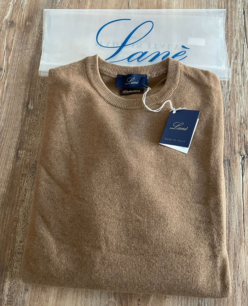 Lané maglia uomo camel girocollo Cashmere e Lana Made in Italy