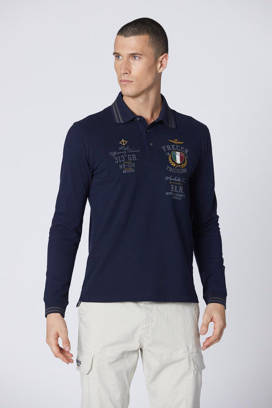 Aeronautica Militare Polo uomo blu Frecce Tricolori PAN manica lunga