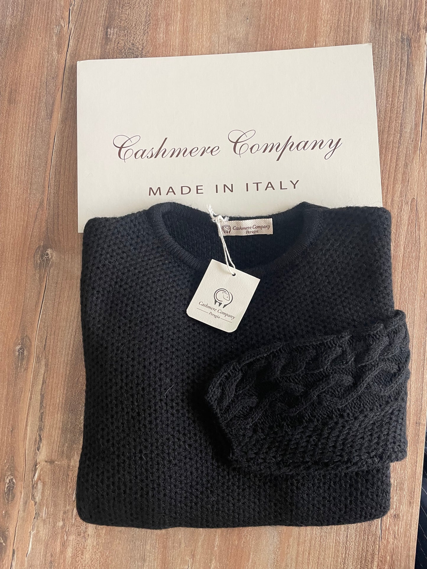 Cashmere Company maglia donna Nero girocollo punto canestro Made in Italy