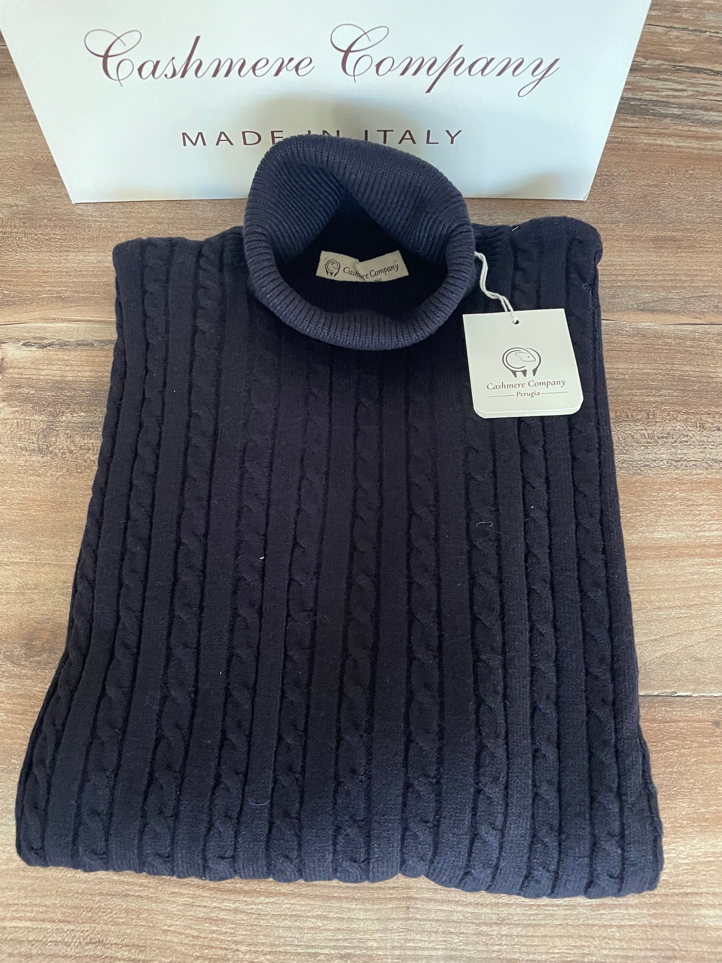 Cashmere Company Maglia uomo dolcevita Nero  trecce  Made in Italy Cashmere e lana