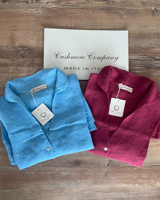 Camicia Donna, Lino Avvitata Azzurra o Fuxia - Sconto 50% - Cashmere Company - Made in Italy - Emme Fashion Store