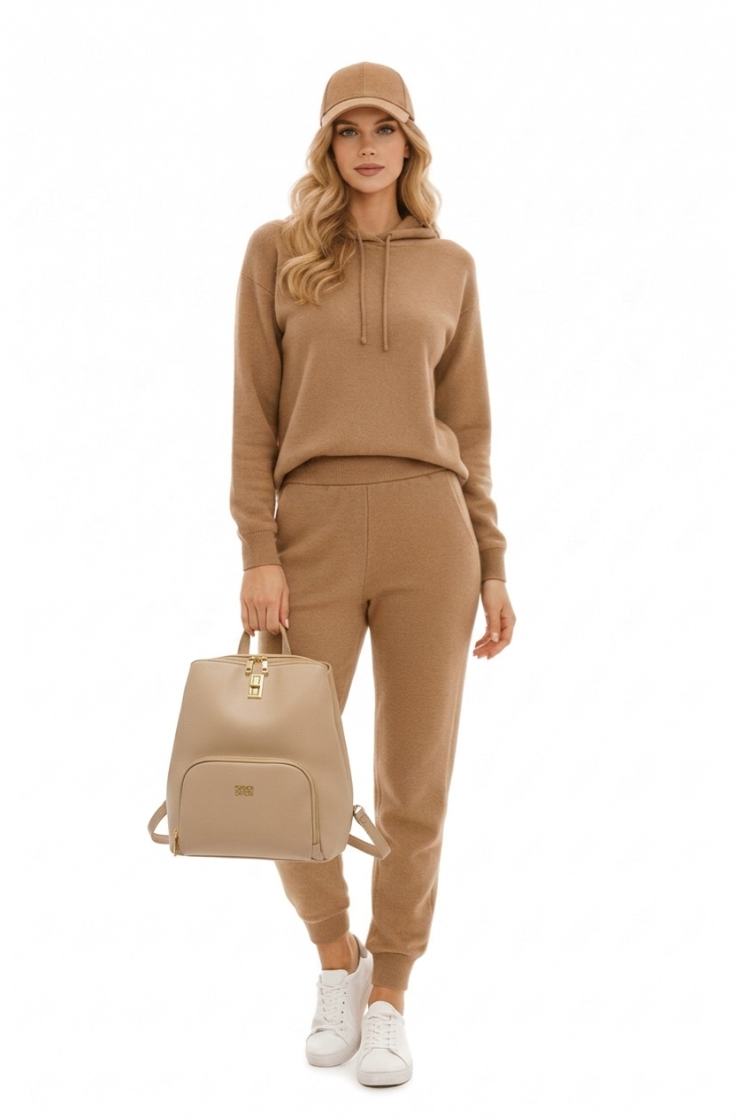 Tuta Donna in Lana Rasata - Completo Felpa con Cappuccio e Pantalone