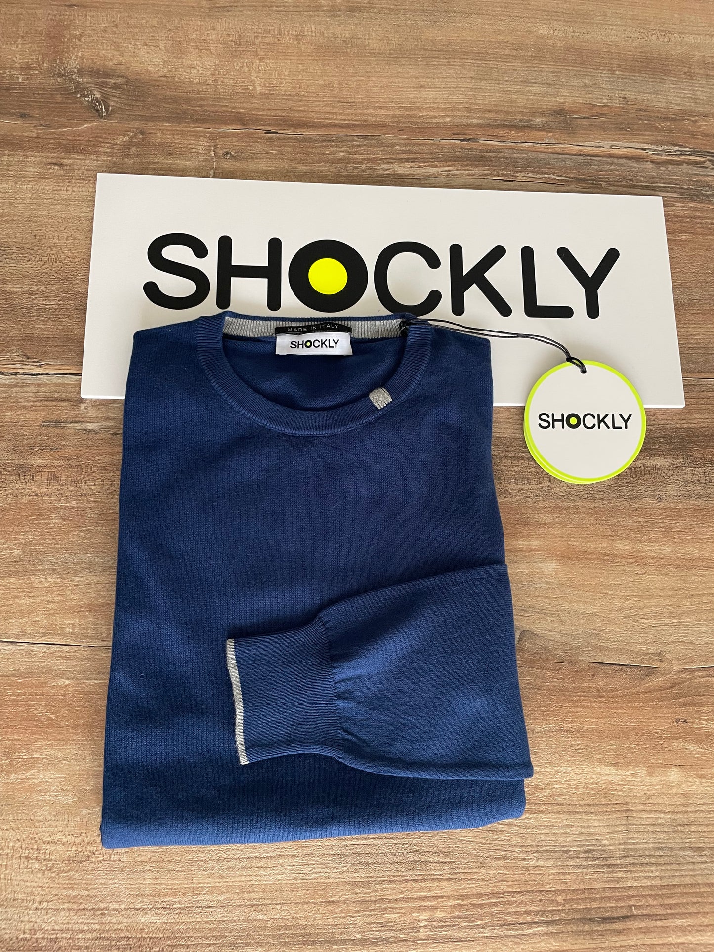 Maglia Uomo Shockly Blu jeans | Cashmere e Cotone, Girocollo, Elegante e Calda Made in Italy