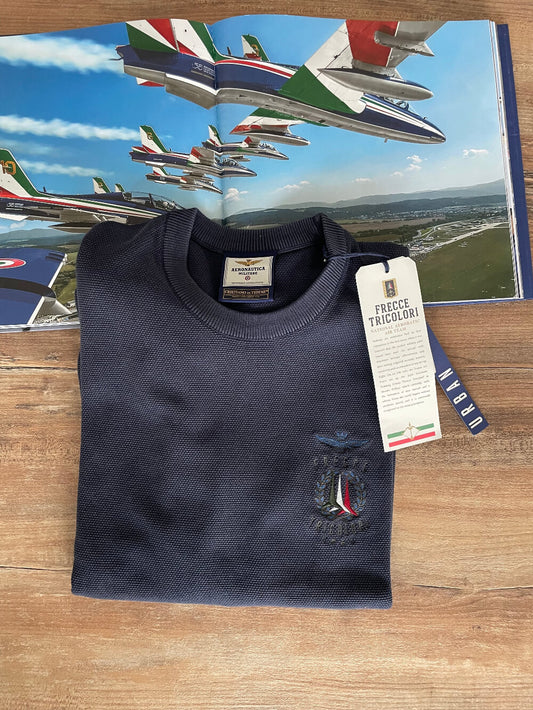 Aeronautica Militare Maglione Blu Uomo Frecce Tricolori, maglia in cotone , pullover estivo