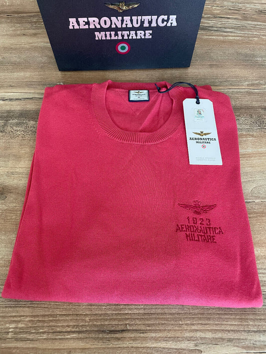 Aeronautica Militare Maglione Uomo Rosso Corallo, maglia di cotone ,manica lunga girocollo