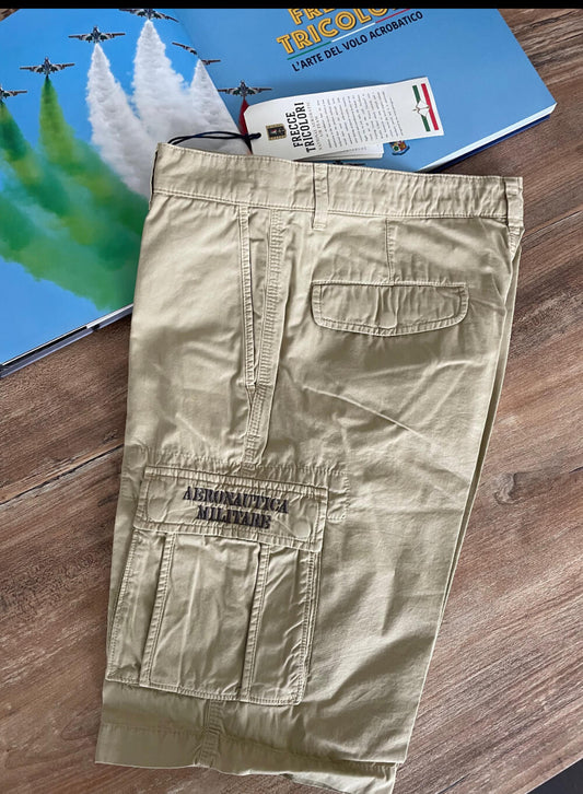 Aeronautica Militare Pantaloncino Beige Uomo Frecce Tricolori, bermuda con tasconi