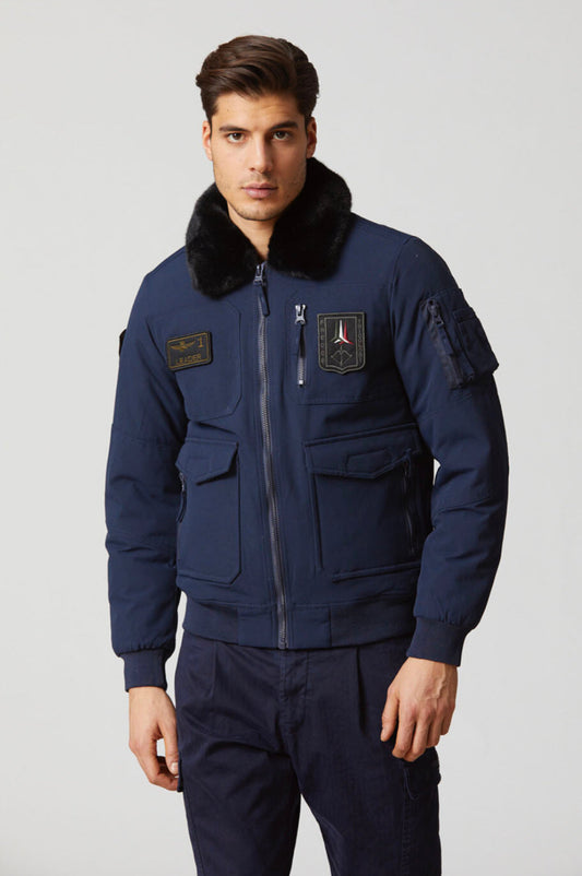 Aeronautica Militare giubbino uomo Pilot blu , colletto staccabile, bomber impermeabile