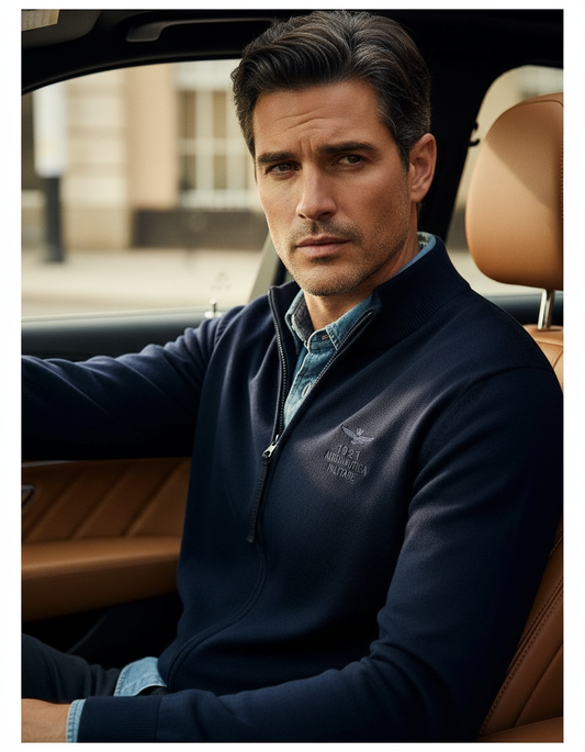 Aeronautica Militare maglia uomo blu full zip