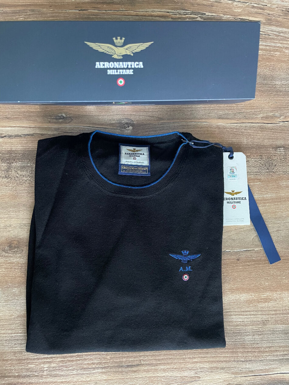 Aeronautica Militare maglia uomo nero girocollo in lana