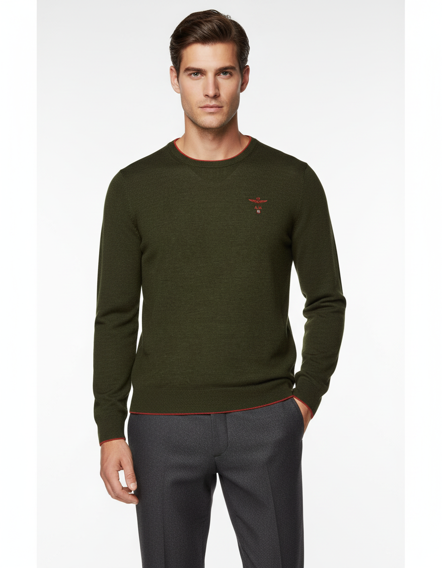 Aeronautica Militare maglia uomo verde girocollo in lana