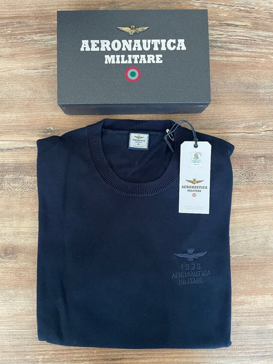 Aeronautica Militare maglione uomo blu, girocollo cotone 