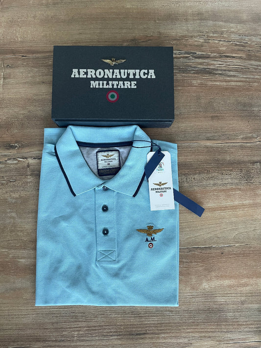 Aeronautica Militare polo uomo azzurro manica corta, polo estiva, cotone 