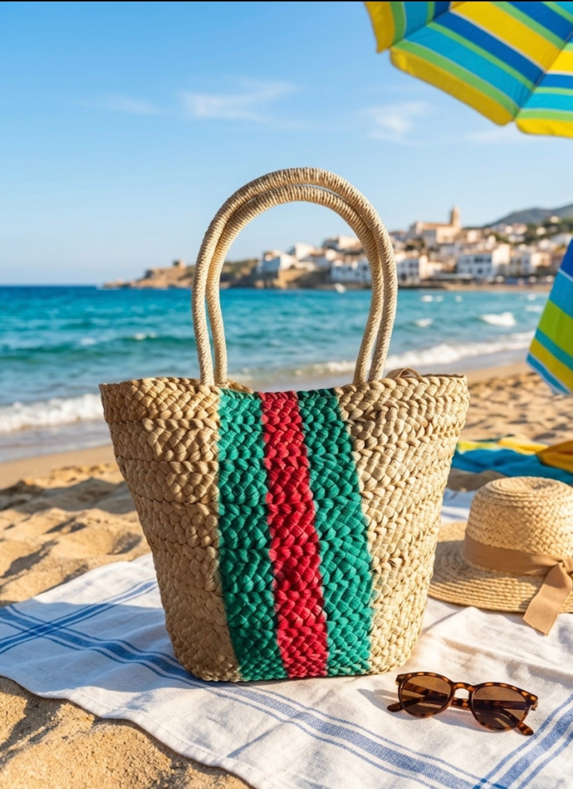 Borsa Shopping Paez in Paglia Intrecciata con Dettaglio Striped - Chic Estivo