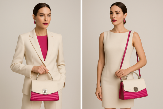Borsa donna con tracolla e manico Coveri colore panna e fuxia