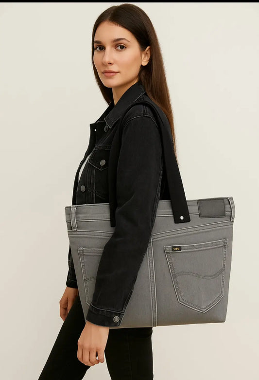 Borsa Donna in Jeans  – Shopper Borsa donna jeans shopper denim riciclato manici tessuto nero eco-friendly Made in Italy