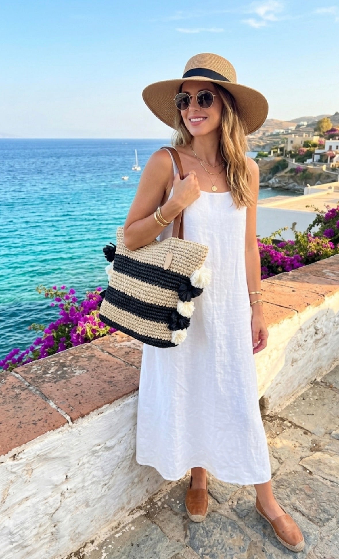 Borsa Mare in Paglia a Righe Nere – Modello Paez