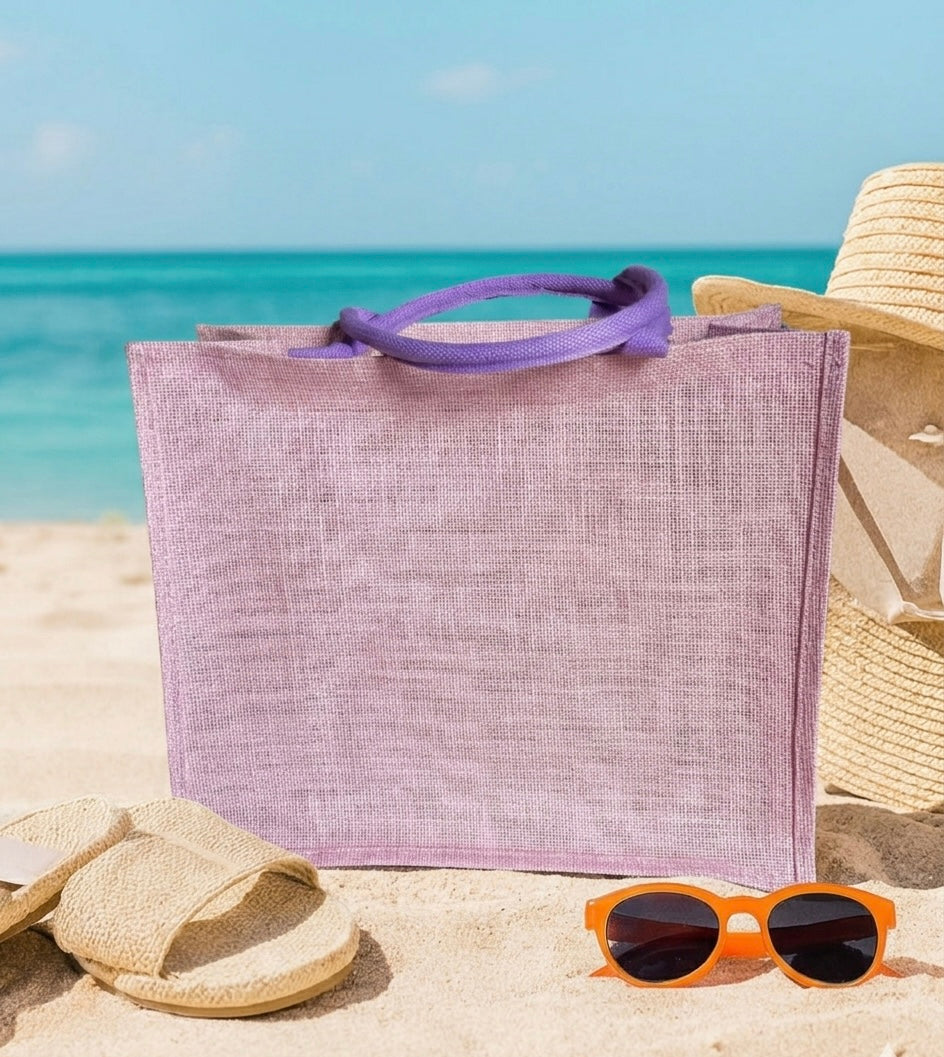 Borsa mare grande spiaggia in tela juta con manico