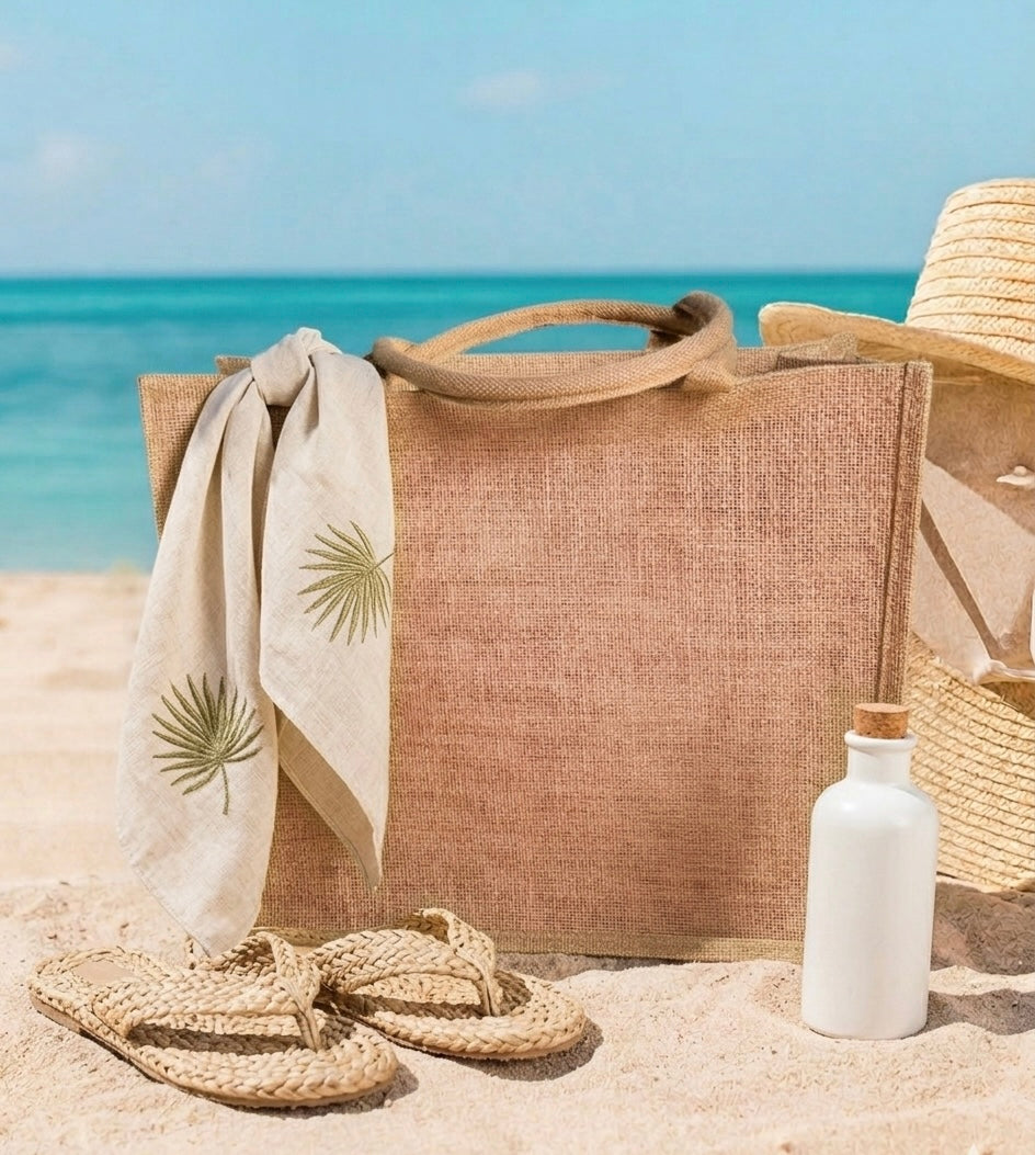 Borsa mare grande spiaggia in tela juta con manico